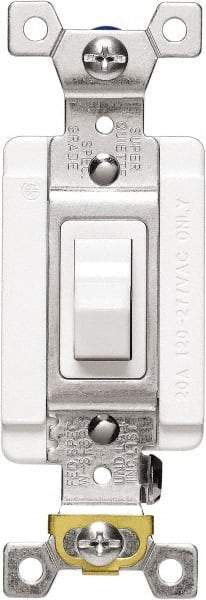 Cooper Wiring Devices - 3 Pole, 120 to 277 VAC, 20 Amp, Industrial Grade, Toggle, Wall and Dimmer Light Switch - 1.3 Inch Wide x 4.19 Inch High, Fluorescent - Industrial Tool & Supply