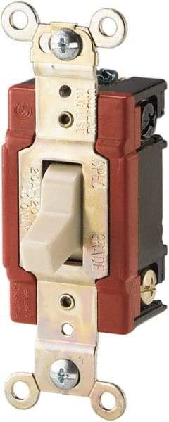 Cooper Wiring Devices - 3 Pole, 120 to 277 VAC, 20 Amp, Industrial Grade, Toggle, Wall and Dimmer Light Switch - 1.3 Inch Wide x 4.19 Inch High, Fluorescent - Industrial Tool & Supply
