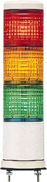 Square D - Red, Green & Orange LED Flashing & Steady Stackable Tower Light with Buzzer - 70 to 85 dB, Base Mount, IP23 (Vertical Surface), IP54 (Flat Surface), 24 VAC/VDC, 14 to 122°F - Industrial Tool & Supply