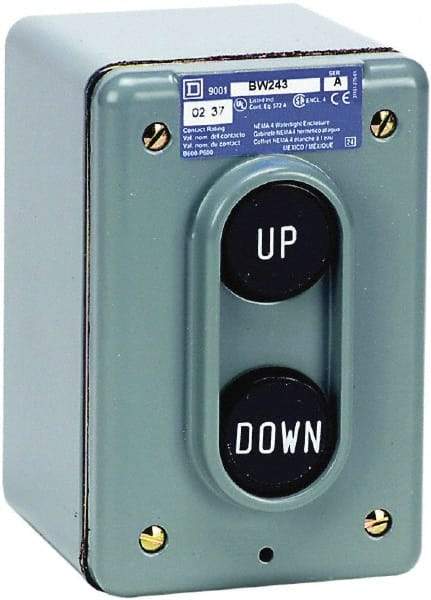 Schneider Electric - 2 Operator, Pushbutton Pendant Control Station - Up-Down (Legend), Maintained Switch, 2NO Contact, NEMA 4 - Industrial Tool & Supply