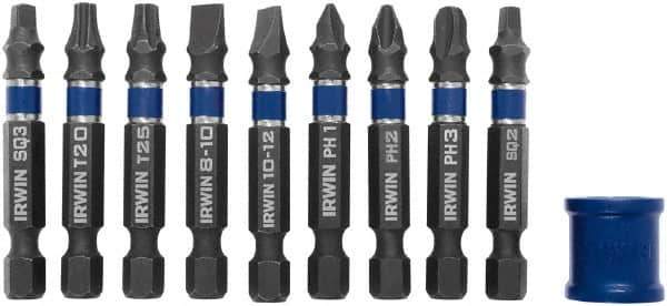 Irwin - 10 Piece, Phillips, Square, Torx, Slotted Handle, Power Bit Set - #2 - Industrial Tool & Supply