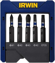 Irwin - 5 Piece, Phillips, Square, Torx Handle, Power Bit Set - #2 - Industrial Tool & Supply