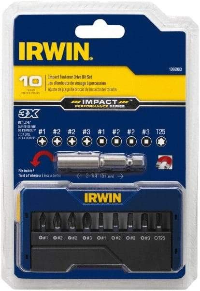Irwin - 10 Piece, Phillips, Square, Torx Handle, Insert Bit Set - #1 to #3 - Industrial Tool & Supply