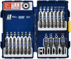 Irwin - 19 Piece, Phillips, Square, Torx, Slotted, Hex Nutsetter Handle, Drive Set - 1/4 to 7/16" Hex, #1 to #3 - Industrial Tool & Supply