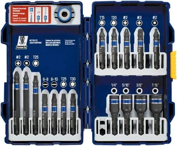 Irwin - 17 Piece, Phillips, Square, Torx, Hex Nutsetter, Slotted Handle, Drive Set - 1/4 to 7/16" Hex, #2 - Industrial Tool & Supply
