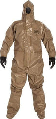 Dupont - Size L Hazmat Chemical Resistant Coveralls - Tan, Zipper Closure, Elastic Cuffs - Industrial Tool & Supply