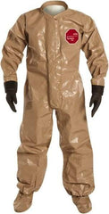 Dupont - Size M Hazmat Chemical Resistant Coveralls - Tan, Zipper Closure, Elastic Cuffs - Industrial Tool & Supply
