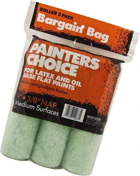 Wooster Brush - 3/8" Nap, 9" Wide Paint Roller - Medium Texture, Synthetic Knit - Industrial Tool & Supply