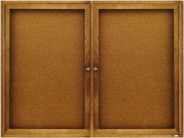 Quartet - 48" Wide x 36" High Enclosed Cork Bulletin Board - Natural (Color) - Industrial Tool & Supply