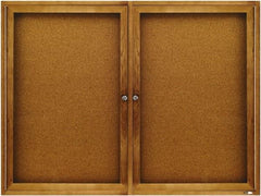 Quartet - 48" Wide x 36" High Enclosed Cork Bulletin Board - Natural (Color) - Industrial Tool & Supply
