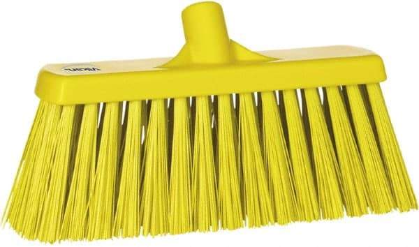 Vikan - 12" Heavy Duty Synthetic Push Broom - 2" Bristle Length, Plastic Block, European Threaded Handle Connection - Industrial Tool & Supply