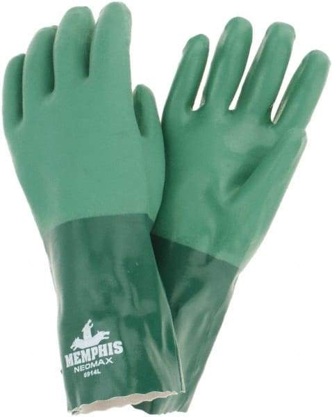 MCR Safety - Size L, 14" Long, 11 mil Thick, Neoprene Chemical Resistant Gloves - Cotton Lined, Gauntlet Cuff, Green, FDA Approved - Industrial Tool & Supply