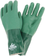 MCR Safety - Size L, 14" Long, 11 mil Thick, Neoprene Chemical Resistant Gloves - Cotton Lined, Gauntlet Cuff, Green, FDA Approved - Industrial Tool & Supply