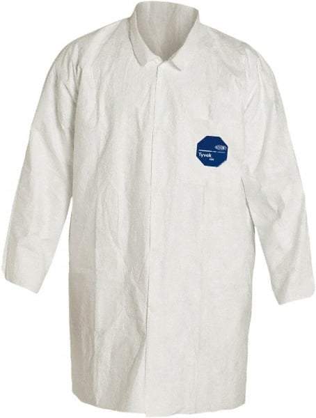 Dupont - Size 3XL White Disposable Chemical Resistant Lab Coat - Tyvek, Snap Front, Open Cuff - Industrial Tool & Supply