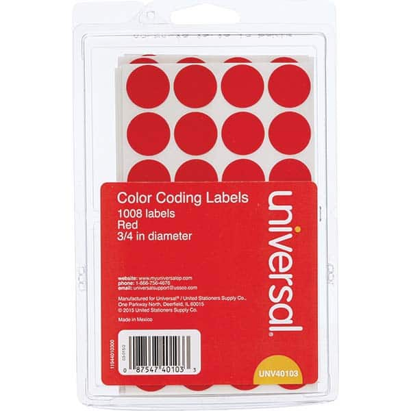 UNIVERSAL - Labels, Ribbons & Tapes Type: Color Coding Labels Color: Red - Industrial Tool & Supply