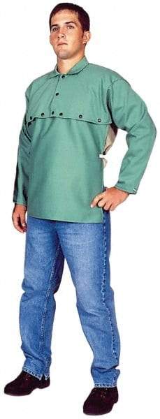 Stanco Safety Products - Size L, 42-44" Chest, 20" Long, Flame Resistant, Cape Sleeves & Bib - Sateen Cotton, 9 oz, Green - Industrial Tool & Supply