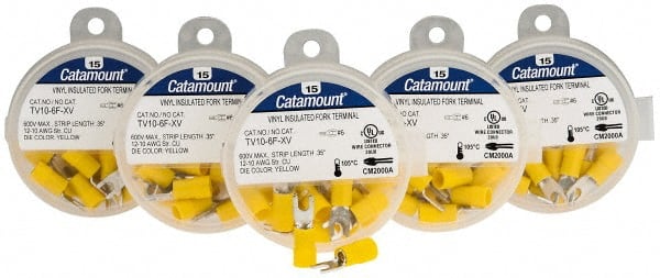 Thomas & Betts - #6 Stud, 12 to 10 AWG Compatible, Partially Insulated, Crimp Connection, Standard Fork Terminal - Industrial Tool & Supply