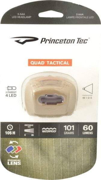 Princeton Tec - Red LED Bulb, 78 Lumens, Hands-free Flashlight - Tan Plastic Body, 3 AAA Batteries Not Included - Industrial Tool & Supply