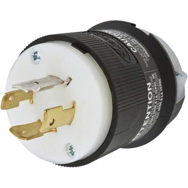 Locking Inlet: Plug, Industrial, L19-20P, 277 & 480V, Black & White Non-Grounding, 20A, Nylon, 4 Poles, 4 Wire