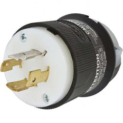 Locking Inlet: Plug, Industrial, L19-20P, 277 & 480V, Black & White Non-Grounding, 20A, Nylon, 4 Poles, 4 Wire