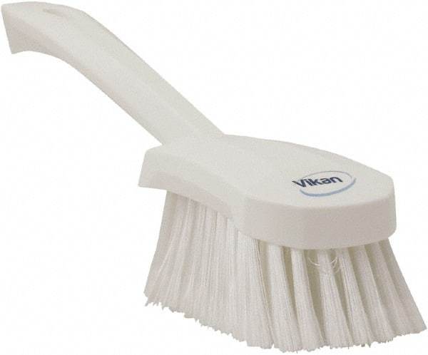 Vikan - 1.8" Bristle Length, Polyester Scrub Brush - 4-1/4" Long x 2-3/4" Wide Head, 10" OAL, White, Polypropylene Block, Flagged - Industrial Tool & Supply