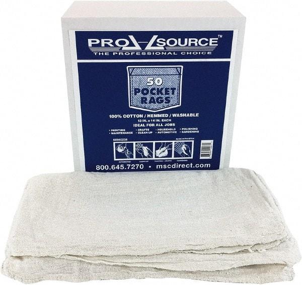 PRO-SOURCE - 13 Inch Long x 14 Inch Wide Virgin Cotton Shop Towels & Industrial Rags - White, Huck Toweling, Medium Lint Level, 50 Sheets per Pack - Industrial Tool & Supply