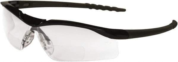 MCR Safety - +1, Clear Lenses, Scratch Resistant, Framed Magnifying Safety Glasses - Size Universal, Wrap Around, Black Frame - Industrial Tool & Supply