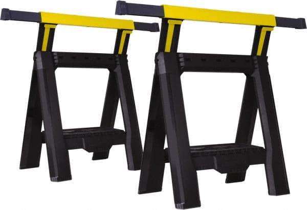 Stanley - Ladder Adjustable Sawhorse \x96 Twin Pack - Black/Yellow, 5' Long x 1.57" Wide x 29' High, Use with Lumber - Industrial Tool & Supply