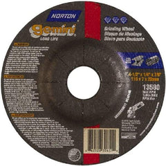 Norton - 4-1/2" Wheel Diam, 1/4" Wheel Thickness, 7/8" Arbor Hole, Type 27 Depressed Center Wheel - Aluminum Oxide - Industrial Tool & Supply