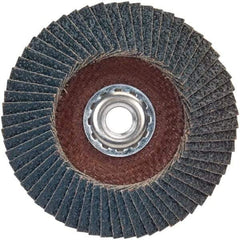 Norton - 80 Grit, 7" Disc Diam, 5/8-11 Center Hole, Type 29 Zirconia Alumina Flap Disc - 8,500 Max RPM, Plastic Backing, Arbor Attaching System, Coated - Industrial Tool & Supply