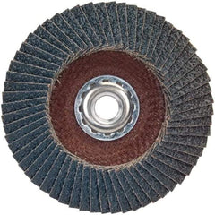 Norton - 80 Grit, 4-1/2" Disc Diam, 5/8-11 Center Hole, Type 29 Zirconia Alumina Flap Disc - 13,300 Max RPM, Plastic Backing, Arbor Attaching System, Coated - Industrial Tool & Supply