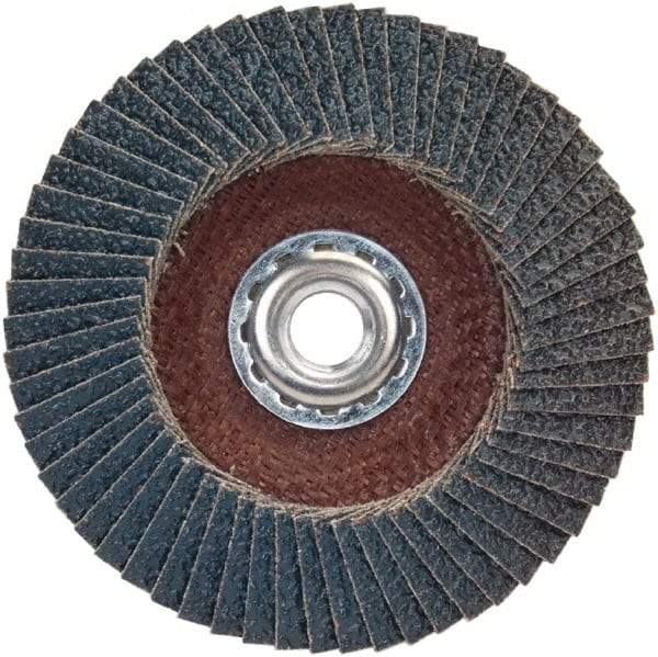 Norton - 60 Grit, 4-1/2" Disc Diam, 5/8-11 Center Hole, Type 29 Zirconia Alumina Flap Disc - 13,300 Max RPM, Plastic Backing, Arbor Attaching System, Coated - Industrial Tool & Supply