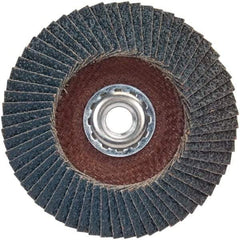 Norton - 60 Grit, 4-1/2" Disc Diam, 5/8-11 Center Hole, Type 29 Zirconia Alumina Flap Disc - 13,300 Max RPM, Plastic Backing, Arbor Attaching System, Coated - Industrial Tool & Supply