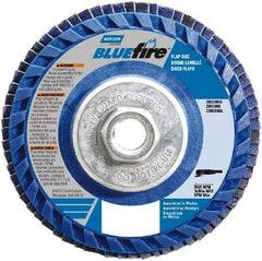 Norton - 36 Grit, 4-1/2" Disc Diam, 5/8-11 Center Hole, Type 27 Zirconia Alumina Flap Disc - 13,300 Max RPM, Plastic Backing, Arbor Attaching System, Coated - Industrial Tool & Supply