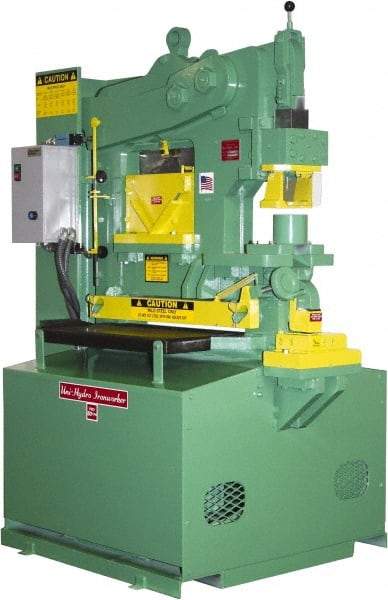 Uni-Hydro - 9" Throat Depth, 80 Ton Punch Pressure, 2" in 1/2" Punch Capacity Ironworker - 7-1/2 hp, 3 Phase, 220/480 Volts, 46" Wide x 70" High x 37" Deep - Industrial Tool & Supply