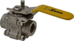 Sharpe Valves - 1/2" Pipe, Standard Port, Stainless Steel Standard Ball Valve - 3 Piece, Inline - One Way Flow, FNPT x FNPT Ends, Locking Lever Handle, 1,000 WOG, 125 WSP - Industrial Tool & Supply