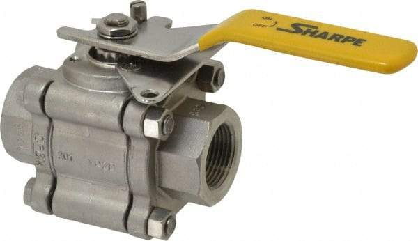 Sharpe Valves - 1" Pipe, Full Port, Stainless Steel Standard Ball Valve - 3 Piece, Inline - One Way Flow, FNPT x FNPT Ends, Locking Lever Handle, 1,000 WOG, 125 WSP - Industrial Tool & Supply
