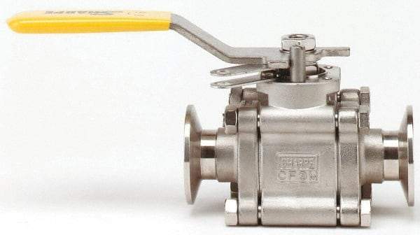 Sharpe Valves - 3" Pipe, Full Port, Stainless Steel Standard Ball Valve - 3 Piece, Inline - One Way Flow, Tube O.D. x Tube O.D. Ends, Locking Lever Handle, 720 WOG, 125 WSP - Industrial Tool & Supply