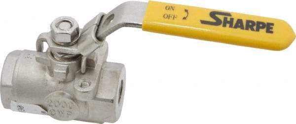 Sharpe Valves - 1/4" Pipe, Standard Port, Stainless Steel Steam Service Ball Valve - 1 Piece, Inline - One Way Flow, FNPT x FNPT Ends, Locking Lever Handle, 2,000 WOG, 250 WSP - Industrial Tool & Supply