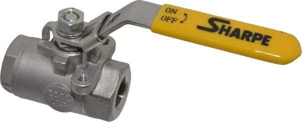 Sharpe Valves - 3/8" Pipe, Standard Port, Stainless Steel Steam Service Ball Valve - 1 Piece, Inline - One Way Flow, FNPT x FNPT Ends, Locking Lever Handle, 2,000 WOG, 250 WSP - Industrial Tool & Supply