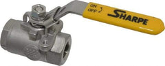 Sharpe Valves - 3/8" Pipe, Standard Port, Stainless Steel Steam Service Ball Valve - 1 Piece, Inline - One Way Flow, FNPT x FNPT Ends, Locking Lever Handle, 2,000 WOG, 250 WSP - Industrial Tool & Supply