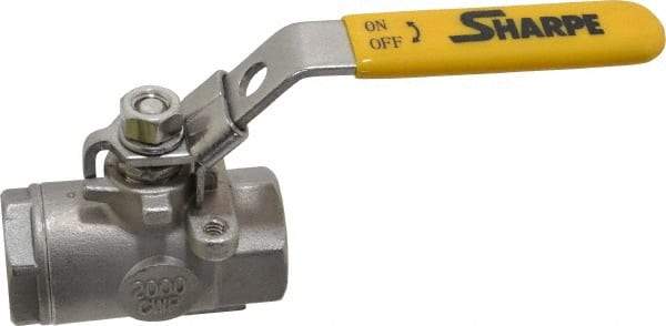 Sharpe Valves - 1/2" Pipe, Standard Port, Stainless Steel Steam Service Ball Valve - 1 Piece, Inline - One Way Flow, FNPT x FNPT Ends, Locking Lever Handle, 2,000 WOG, 250 WSP - Industrial Tool & Supply
