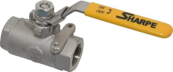 Sharpe Valves - 3/4" Pipe, Standard Port, Stainless Steel Steam Service Ball Valve - 1 Piece, Inline - One Way Flow, FNPT x FNPT Ends, Locking Lever Handle, 2,000 WOG, 250 WSP - Industrial Tool & Supply