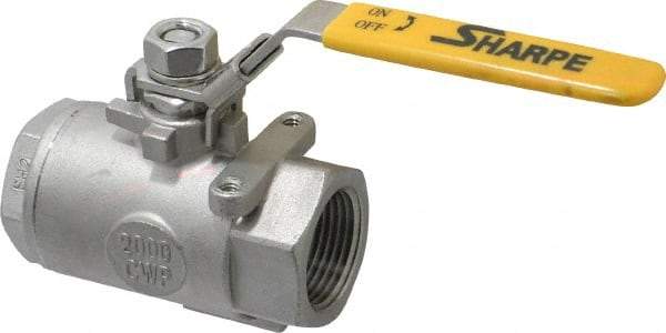 Sharpe Valves - 1" Pipe, Standard Port, Stainless Steel Steam Service Ball Valve - 1 Piece, Inline - One Way Flow, FNPT x FNPT Ends, Locking Lever Handle, 2,000 WOG, 250 WSP - Industrial Tool & Supply
