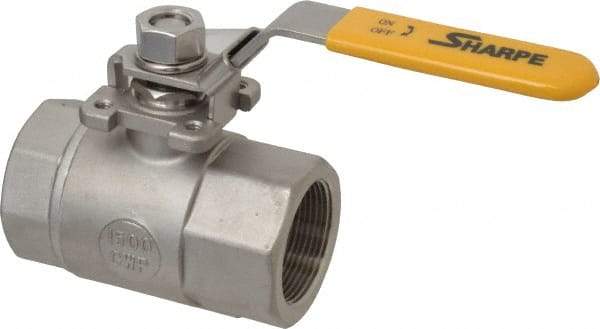 Sharpe Valves - 1-1/2" Pipe, Standard Port, Stainless Steel Steam Service Ball Valve - 1 Piece, Inline - One Way Flow, FNPT x FNPT Ends, Locking Lever Handle, 1,500 WOG, 250 WSP - Industrial Tool & Supply