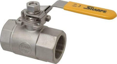 Sharpe Valves - 1-1/2" Pipe, Standard Port, Stainless Steel Steam Service Ball Valve - 1 Piece, Inline - One Way Flow, FNPT x FNPT Ends, Locking Lever Handle, 1,500 WOG, 250 WSP - Industrial Tool & Supply