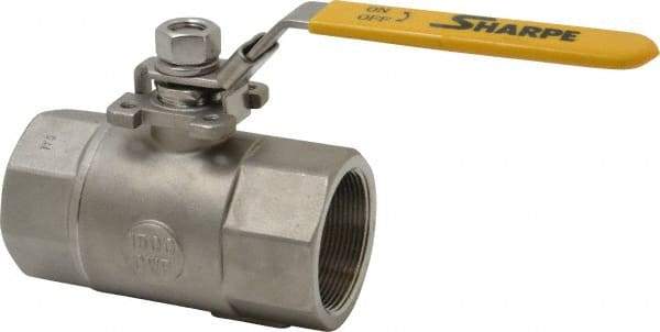 Sharpe Valves - 2" Pipe, Standard Port, Stainless Steel Steam Service Ball Valve - 1 Piece, Inline - One Way Flow, FNPT x FNPT Ends, Locking Lever Handle, 1,500 WOG, 250 WSP - Industrial Tool & Supply
