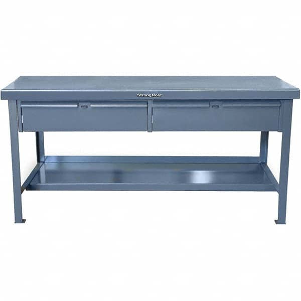 Strong Hold - Stationary Work Benches, Tables Type: Work Table with Drawer Top Material: 7 Gauge Steel - Industrial Tool & Supply