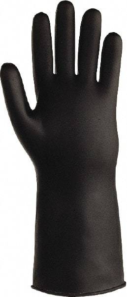 SHOWA - Size M (8), 14" Long, 25 mil Thick, Butyl Chemical Resistant Gloves - Smooth Finish, Rolled Cuff, ANSI Abrasion Level 0, ANSI Cut Level 0, ANSI Puncture Level 0, Black - Industrial Tool & Supply