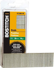 Stanley Bostitch - 18 Gauge 0.05" Shank Diam 1-1/2" Long Brad Nails for Power Nailers - Steel, Bright Finish, Ring Shank, Straight Stick Adhesive Collation, Brad Head, Chisel Point - Industrial Tool & Supply